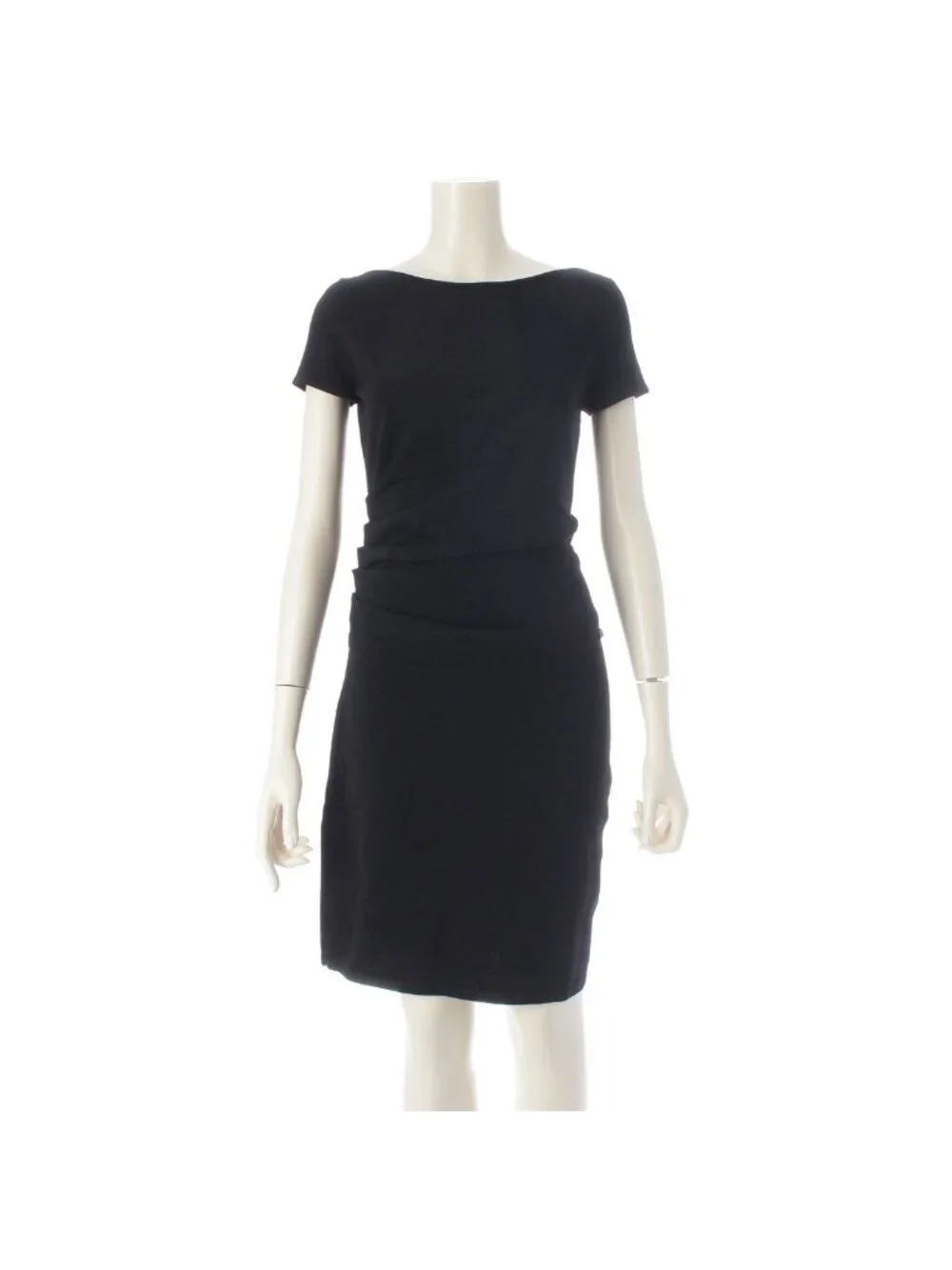 Chanel Rayon Polyester Short Sleeve Gathered Design Boat Neck Lion Charm Dress